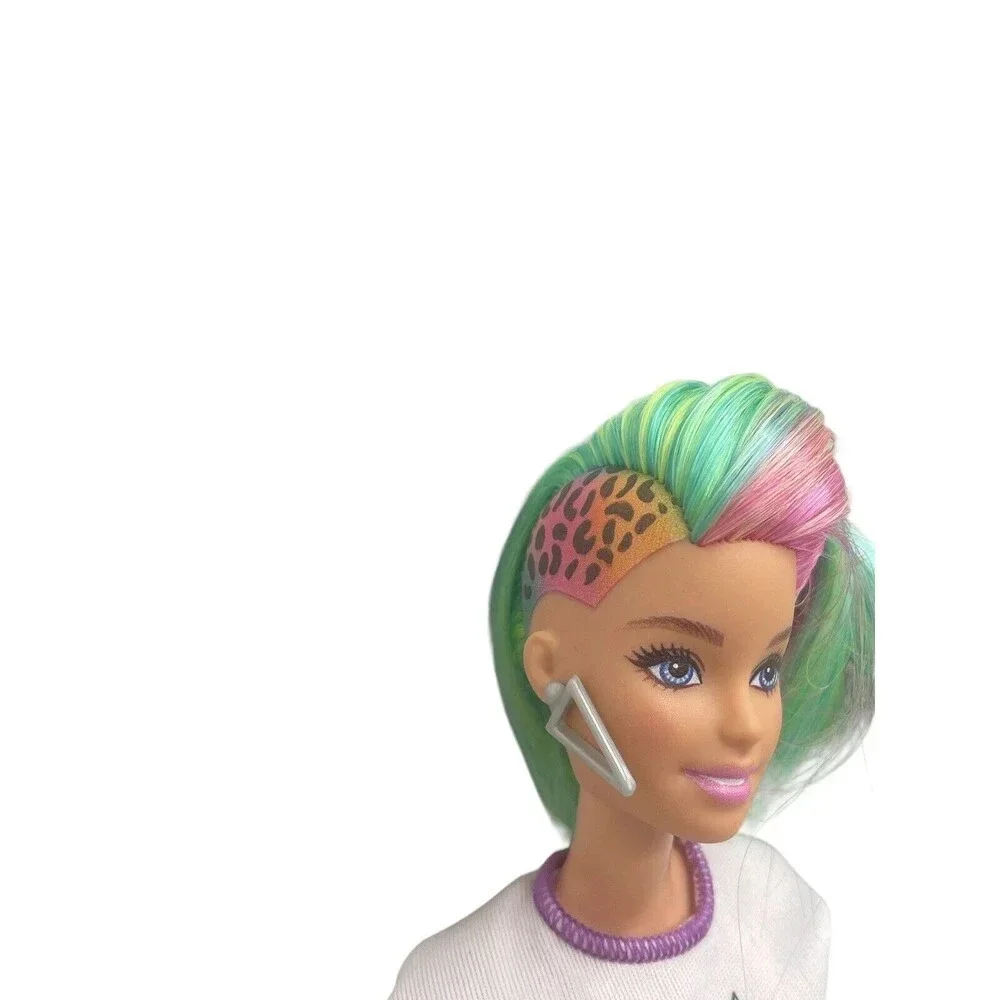 BARBIE Long Rainbow Leopard Hair Side Shaved Color Reveal for OOAK 11”